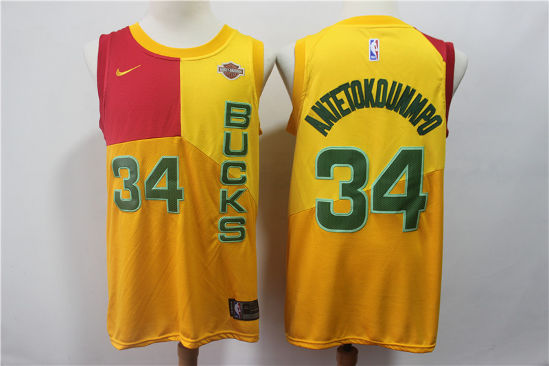 2019 Men Milwaukee Bucks #34 Antetokounmp yellow city edition Nike NBA Jerseys->detroit pistons->NBA Jersey